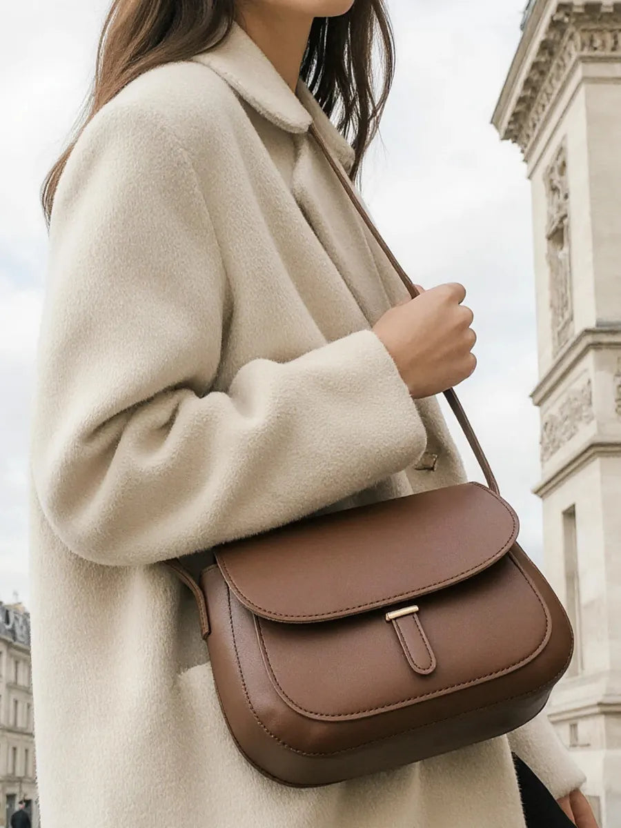 Juste Paris Saddle Crossbody Bag – Parisian Vegan Leather Flap Handbag