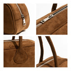 Atelier Bowling Bag – Parisian Vegan Suede Zip-Top Shoulder Handbag