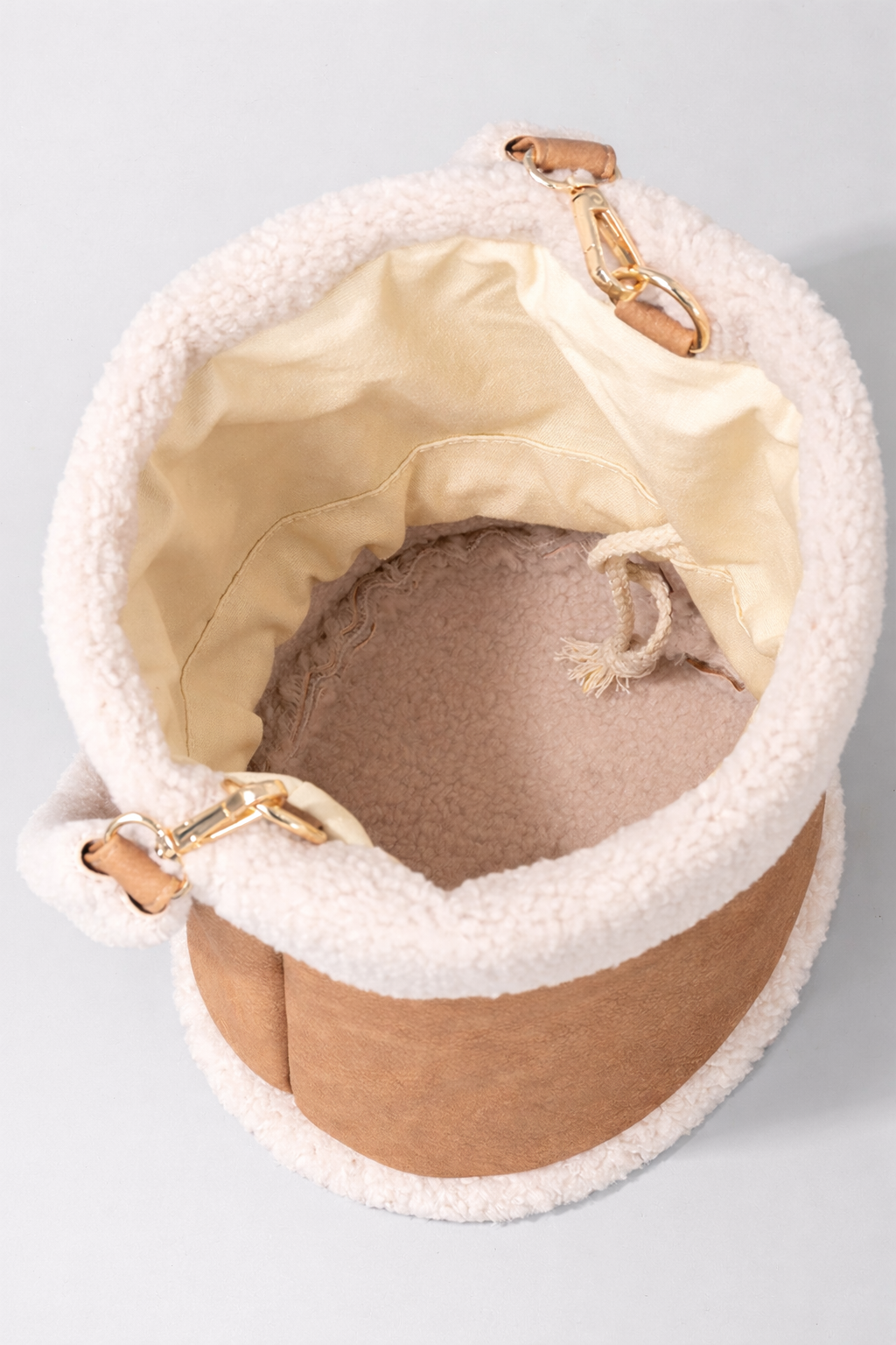 Lumière Paris Bucket Bag – French Vegan Shearling Drawstring Shoulder Bag