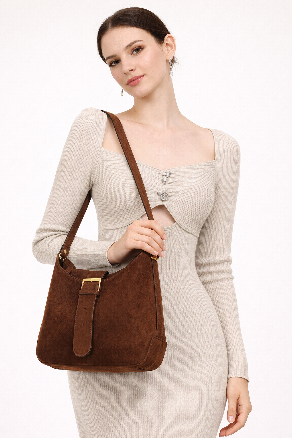 Belle Nuit Hobo Bag – Paris-Inspired Vegan Suede Buckle Shoulder Bag