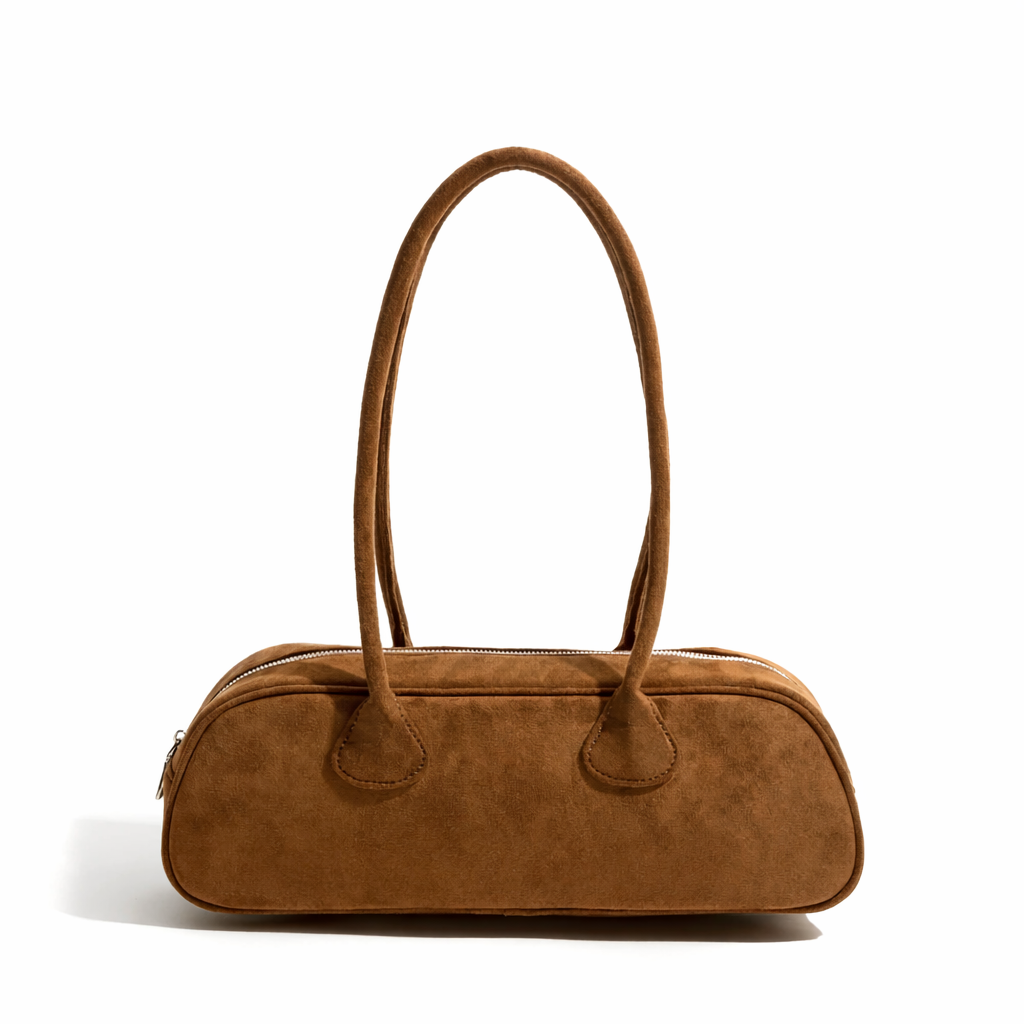Atelier Bowling Bag – Parisian Vegan Suede Zip-Top Shoulder Handbag