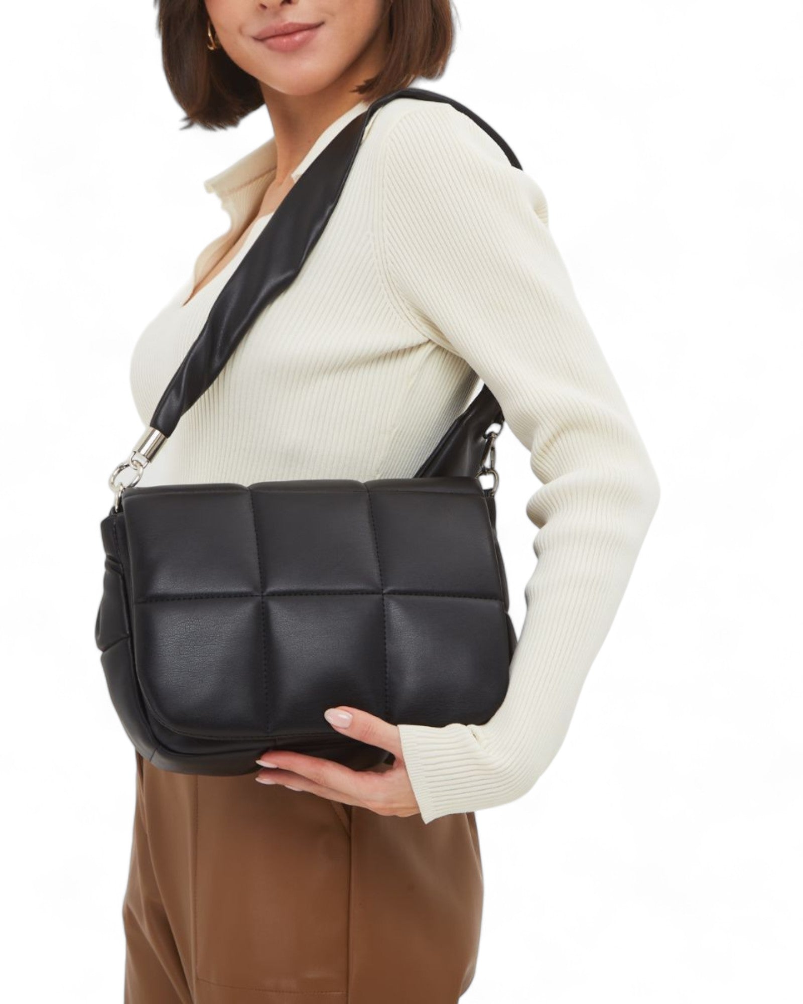 Claire Durand Crossbody Bag – French Vegan Leather Quilted Knotted Strap Shoulder Bag