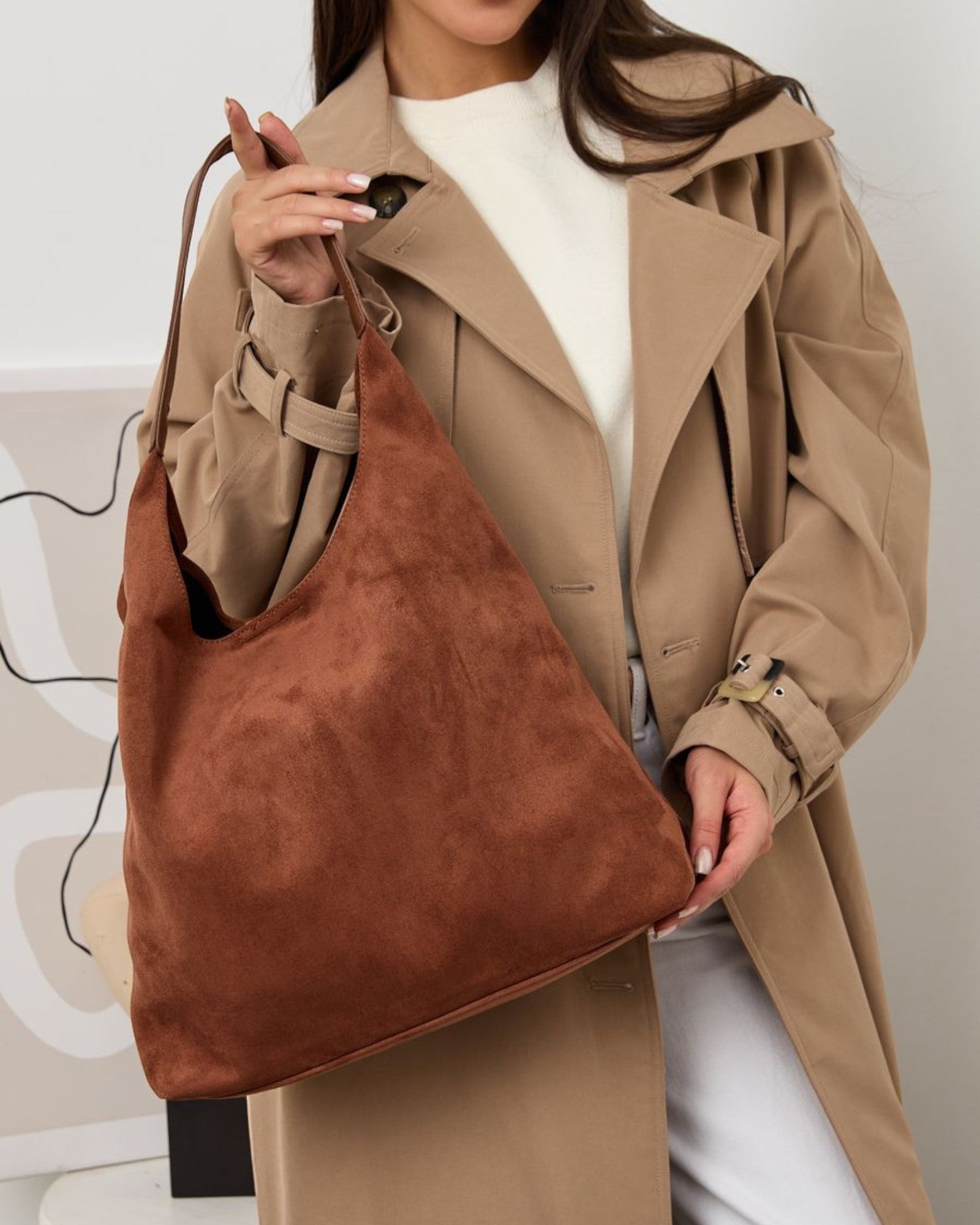 Mireille Paris Hobo Tote Bag – French Vegan Suede Everyday Shoulder Bag