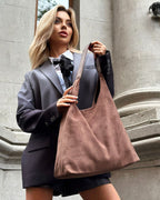 Mireille Paris Hobo Tote Bag – French Vegan Suede Everyday Shoulder Bag